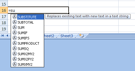 Autocomplete Excel Formula