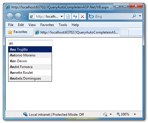 Autocomplete Property Textbox Asp Net