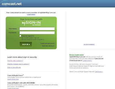 Comcast.net Webmail Sign In Page