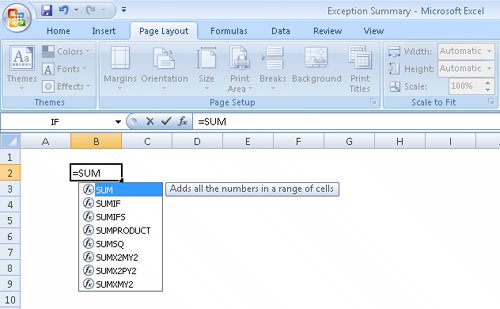 Formula Autocomplete Excel 2007