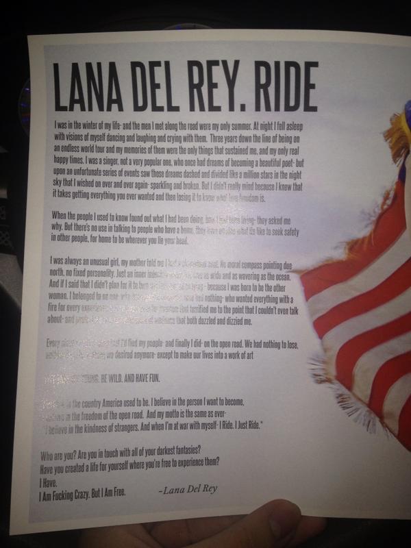 Lana Del Rey Ride Monologue